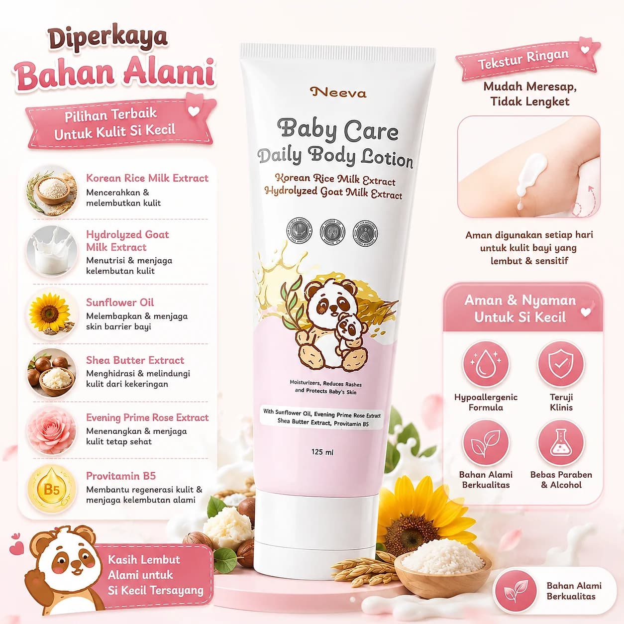 Neeva Baby Care Daily Body Lotion Korean Rice Milk Extract Hydrolyzed Goat Milk Extract