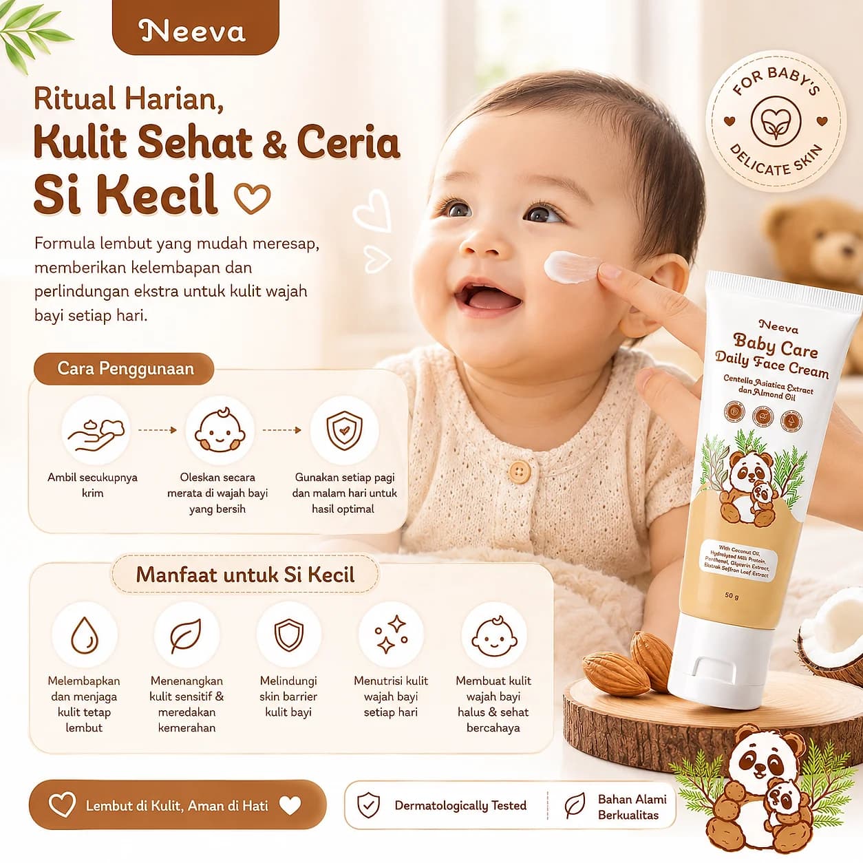 Neeva Baby Care Daily Face Cream Centella Asiatica Extract dan Almond Oil - Tampilan 1