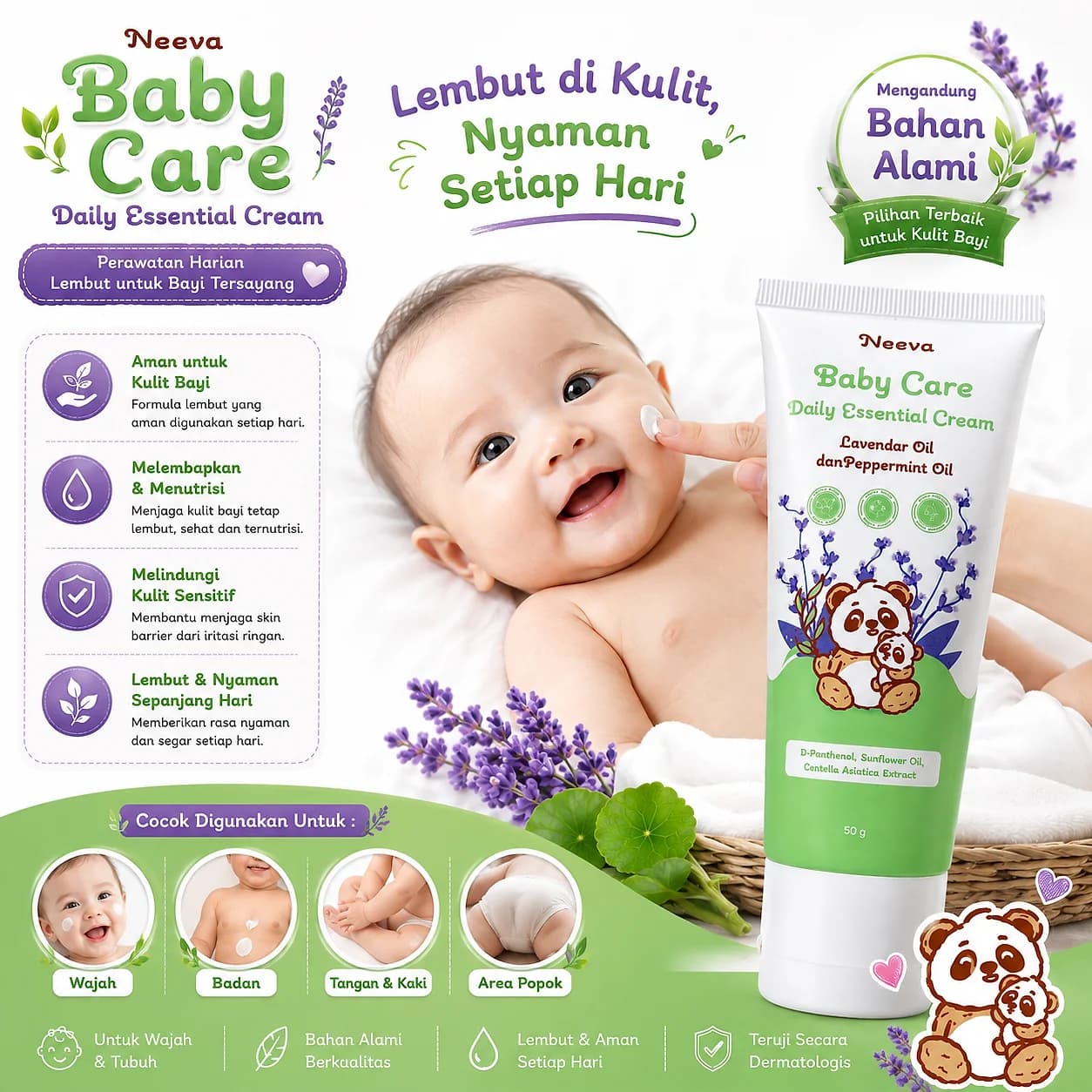 Neeva Baby Care  Daily Essential Cream Lavender Oil dan Peppermint Oil